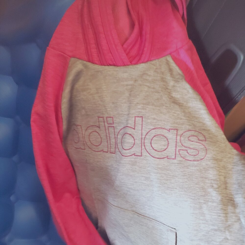 Pink and Grey Adidas Pullover Hoodie size M 10-12